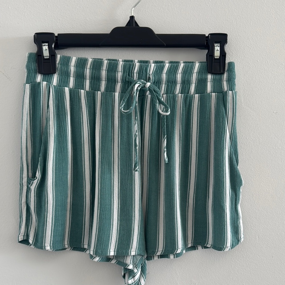 Green and White Striped Shorts